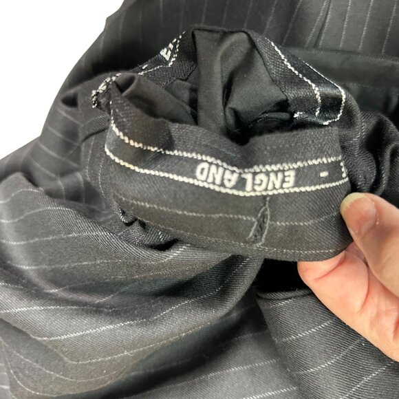 Mens Trousers England Tasmanian Wool Cashmere Black Pinstripe Pants Work - Picture 16 of 16
